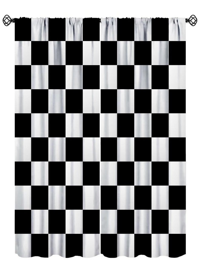 YCness Racing Curtains for Teens Games Room Decor Black White Checkered Flag Art Printed Window Drapes for Kids Bedroom Living Room Nursery Decor Fabric 2 Panel 42x45 Inch 30% Shading Rate - Image 1